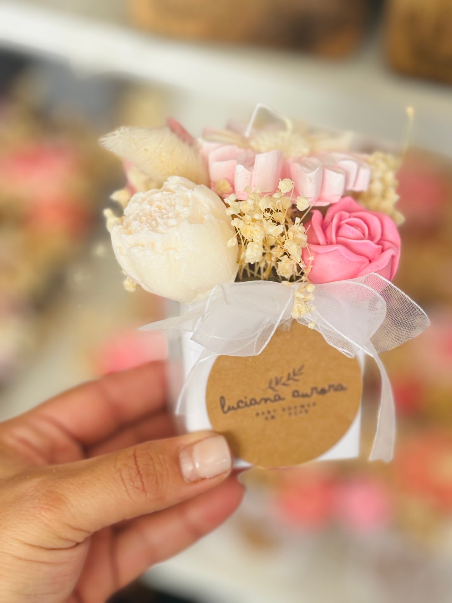 Mini maceta con flores y velas