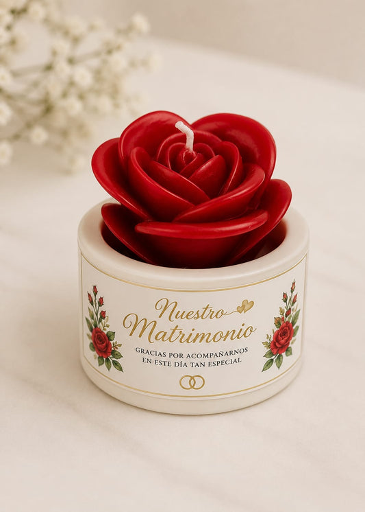 PACK 12 VELAS ROSA EN MACETA YESO + PERSONALIZACIÓN