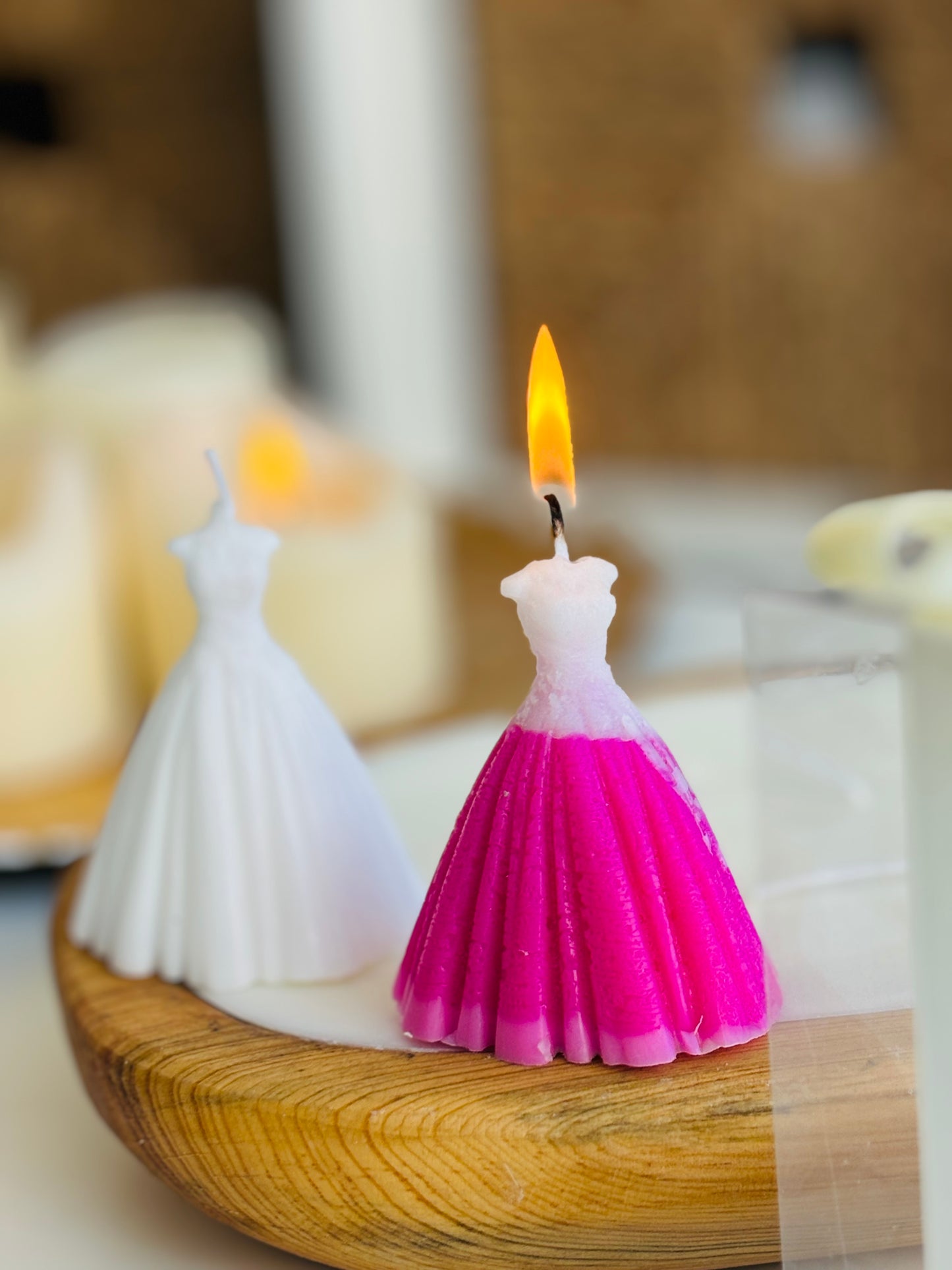 Vela vestido + caja acetato + tarjeta personalizada