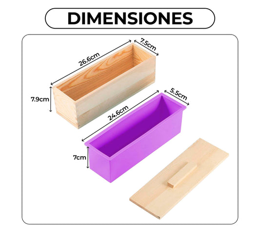 MOLDE RECTANGULAR PARA JABÓN DE SILICONA CAJA MADERA 1 KILO