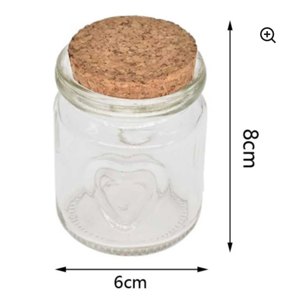 Frasco de Vidrio para velas con Corazón y Tapa de Corcho - 150 ml - 8 cm x 6 cm
