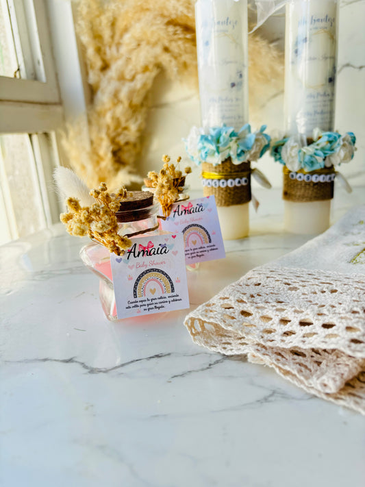 PACK 12 VELAS AROMATICAS EN FORMA DE ESTRELLAS + TARJETA, FLORES Y PLUMA