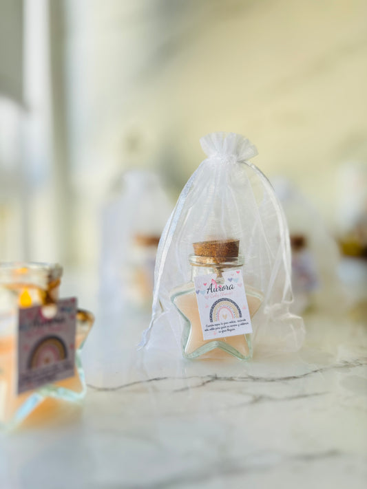 PACK 12 VELAS SOJA AROMATICAS ESTRELLA + TARJETA PERSONALIZADA +BOLSA ORGANZA